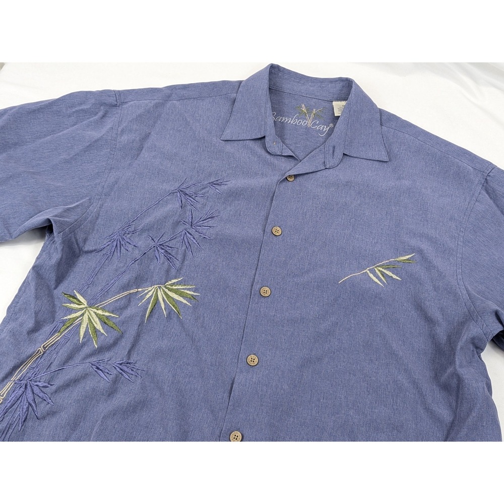 Bamboo Cay Mens Medium Blue Modal Blend Bamboo Embroidered Short Sleeve Shirt